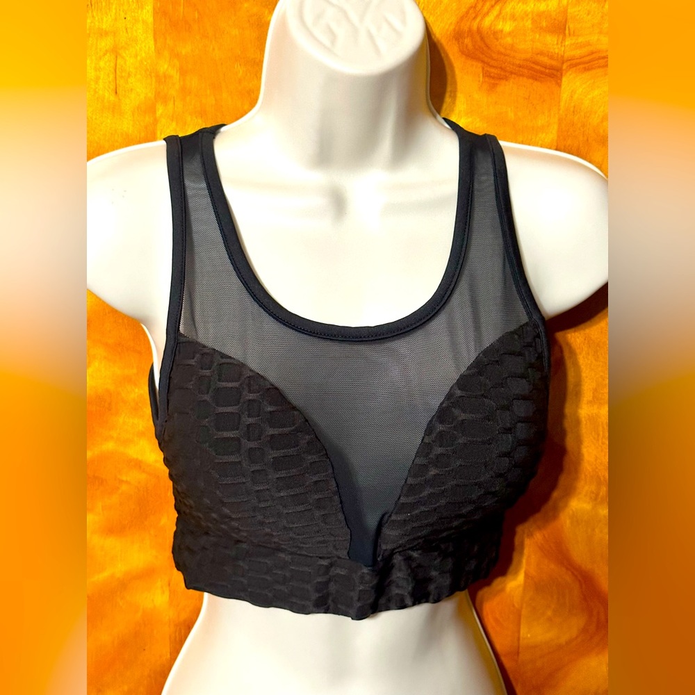 Sports Bra Push Up Mesh Black size Small New